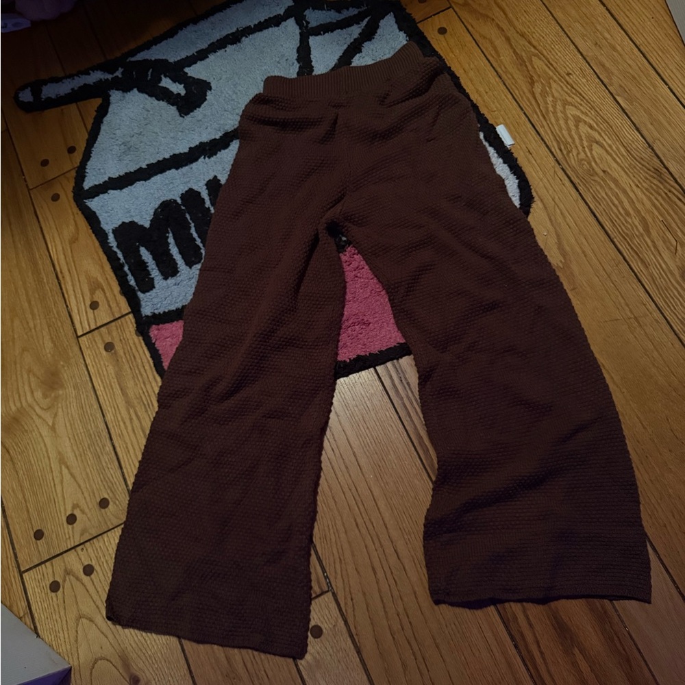 Brown Textured Wide-Leg Pants